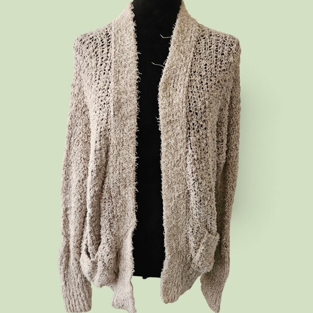 Free People Open Front Cardigan Boucle Knit Oatmeal XS